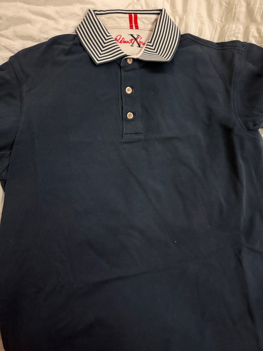 Robert Graham Navy Polo with Striped Collar